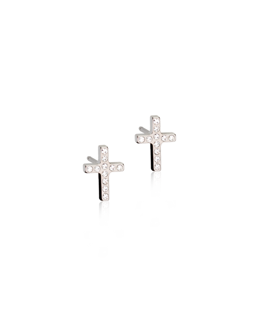 Silver Titanium Brilliance Cross 8mm Earrings
