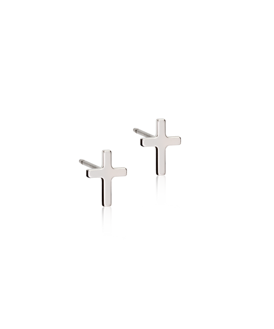 Silver Titanium Cross 8mm Earrings