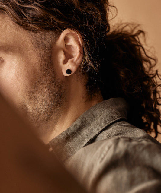 Hypoallergenic Black Titanium Puck 8mm Mens Earrings