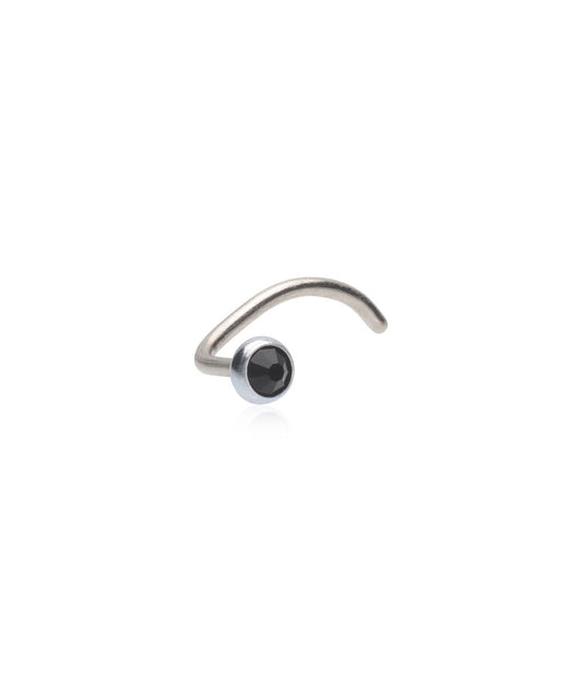 Silver Black Crystal Bezel Nose Stud