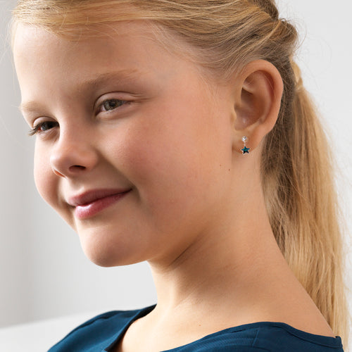 Children earrings Blomdahl medical plastic dangle with aquamarine star pendant medical sensitive skin friendly nickel free