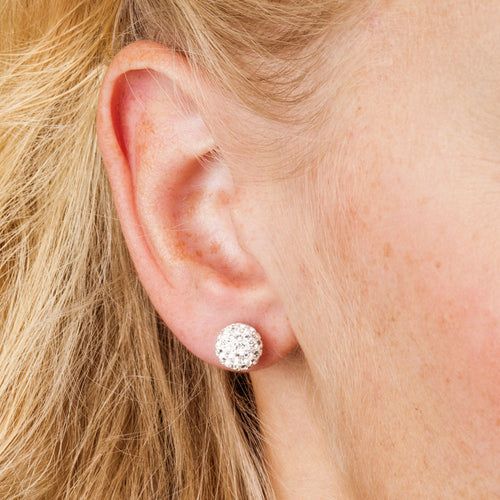 White Preciosa crystal ball 8mm titanium childrens earrings medical sensitive skin friendly nickel free