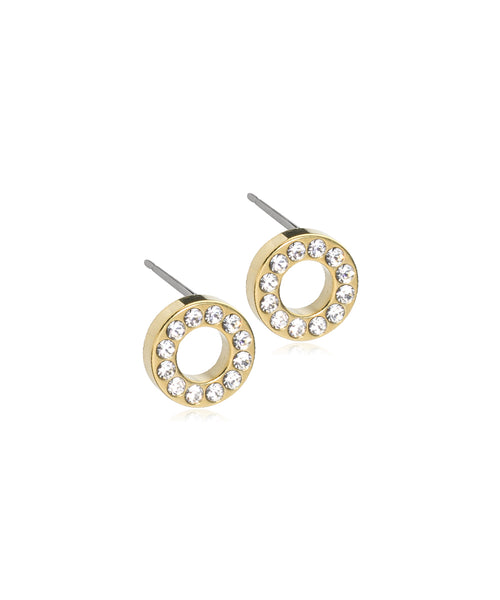 Gold Brilliance Crystal Puck Hollow 8mm Earrings