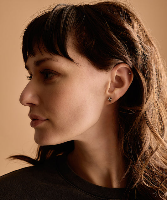 Silver Titanium Brilliance Cross 8mm Earrings