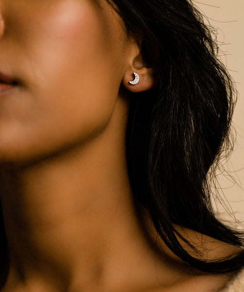 Hypoallergenic Silver titanium in brilliance moon earrings