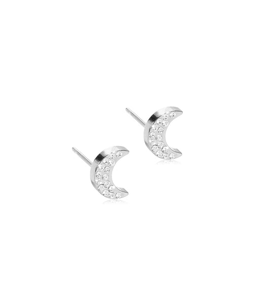 Silver Brilliance Crescent Moon 8mm Earrings