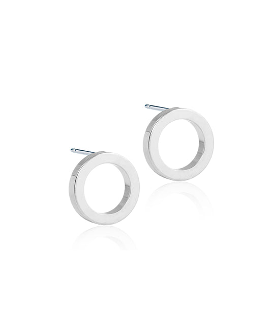 Silver Titanium Puck Hollow 10mm Earrings