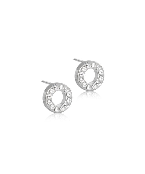 Silver Brilliance Crystal Puck Hollow 10mm Earrings