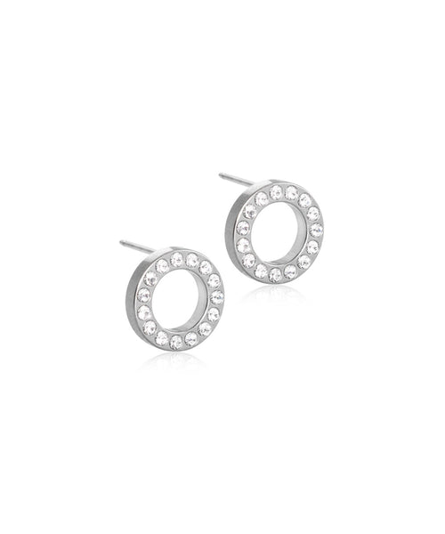 Silver Brilliance Crystal Puck Hollow 10mm Earrings