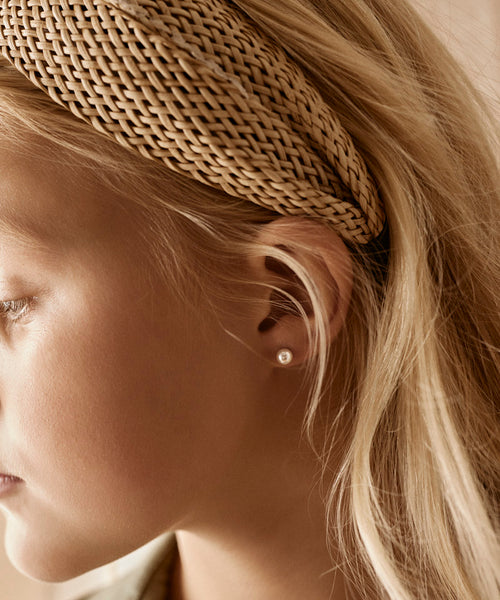 Hypoallergenic White Pearl Titanium Earrings for Kids