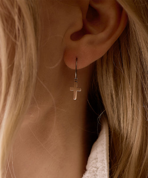 Silver Cross Pendant 11mm Medical Titanium Sleeper Earrings