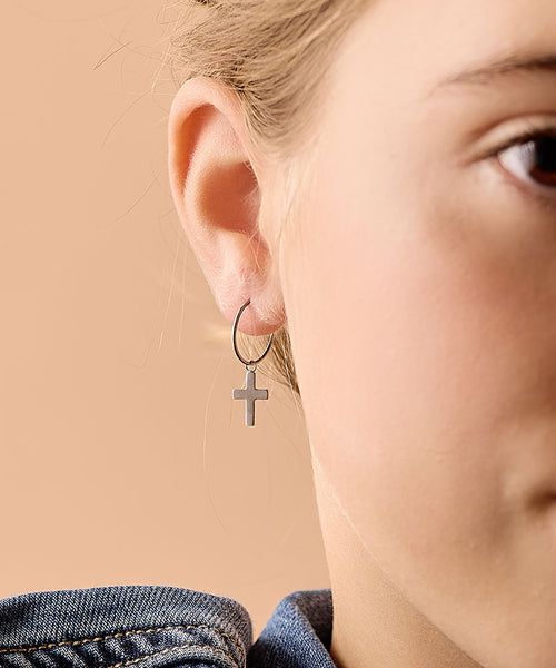 Silver Cross Pendant 11mm Medical Titanium Sleeper Earrings