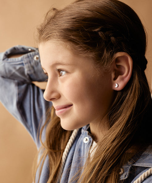 Hypoallergenic silver titanium crescent moon kids earrings
