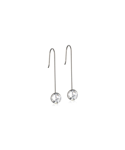 Silver Straight Bezel Crystal 8mm Drop Earrings