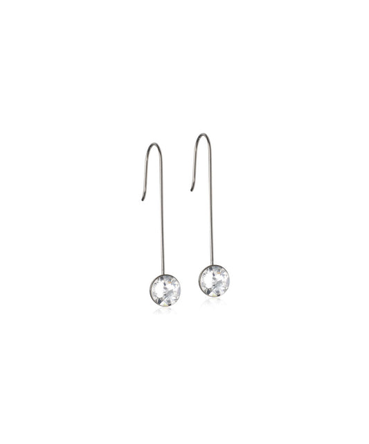 Silver Straight Bezel Crystal 8mm Drop Earrings