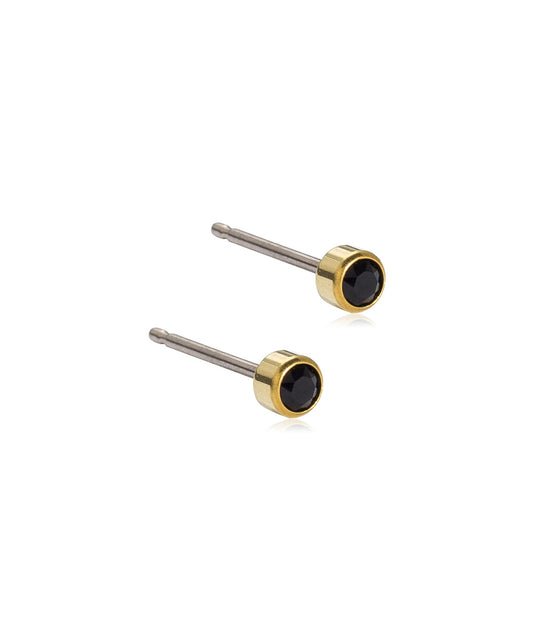 Gold Black Crystal Bezel Earrings (3mm-5mm)