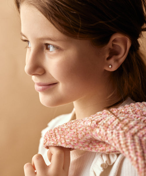 Hypoallergenic Gold Titanium 4mm Tiffany CZ Kids Earrings