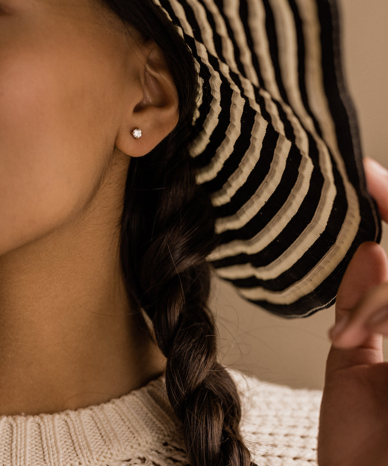 Hypoallergenic Gold Tiffany CZ 5mm Earrings for Women