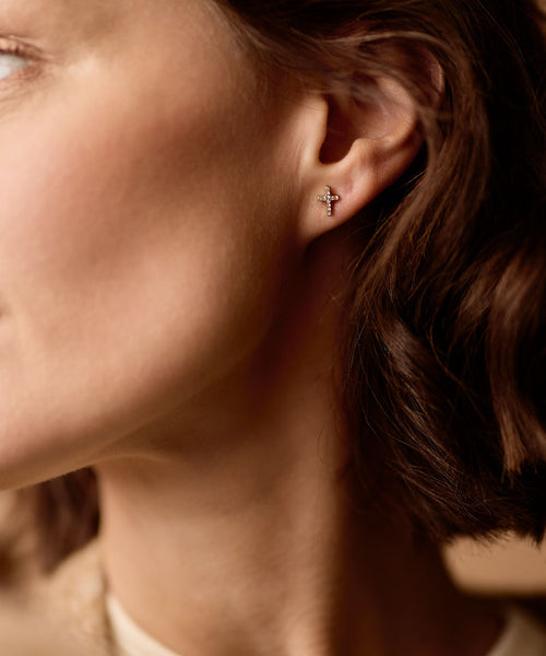 Gold Brilliance Cross 8mm Earrings