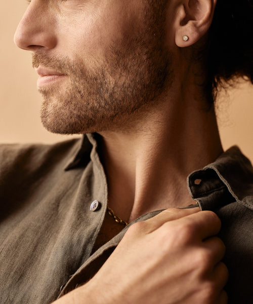 Hypoallergenic Gold Titanium Bezel 5mm Crystal Earrings for Men