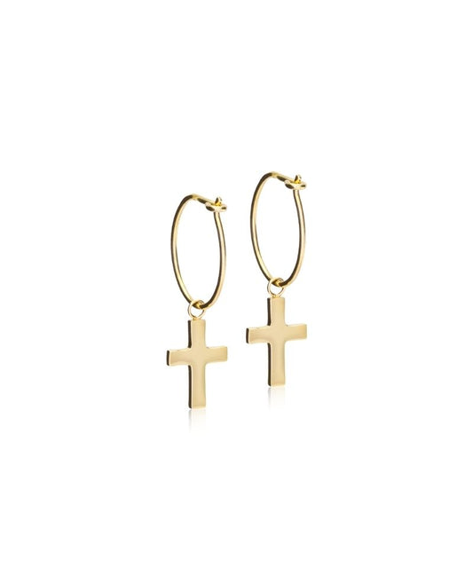 Gold Cross Pendant 11mm Medical Titanium Sleeper Earrings