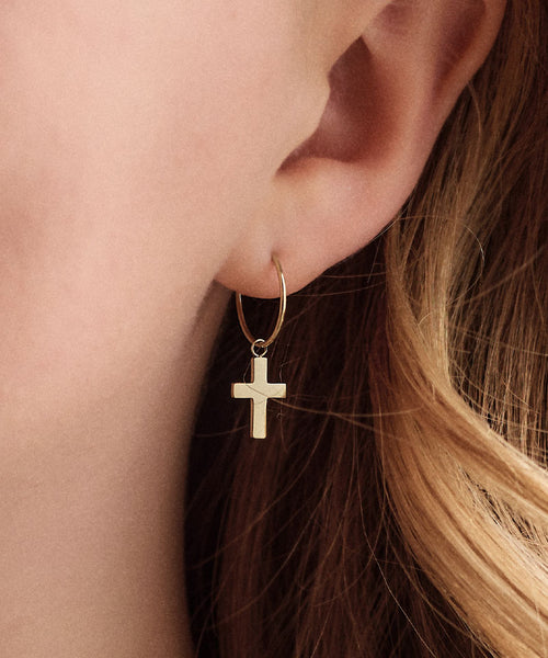 Gold Cross Pendant 11mm Medical Titanium Sleeper Earrings