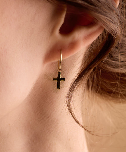 Gold Cross Pendant 11mm Medical Titanium Sleeper Earrings