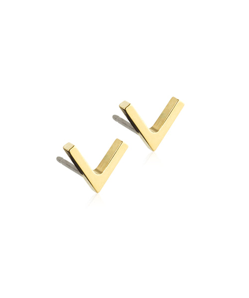 Gold 'V' 8mm Earrings