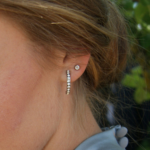 Hypoallergenic stack earrings with silver titanium bezel 4mm earrings