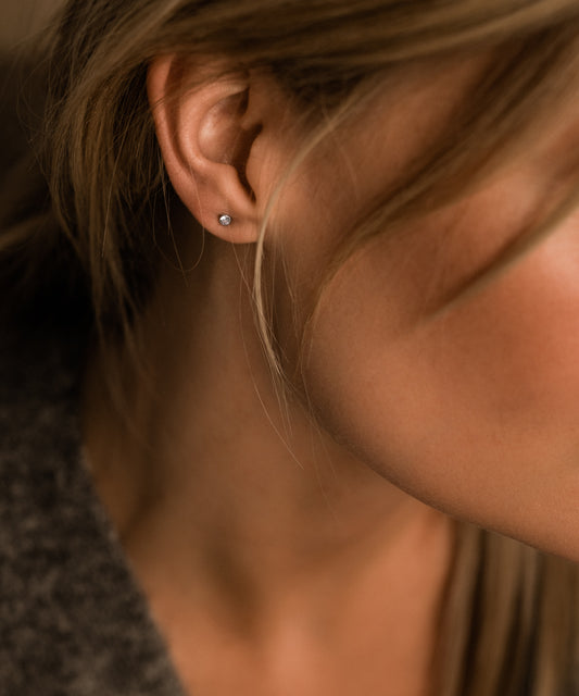 Hypoallergenic silver titanium 3mm bezel crystal earrings