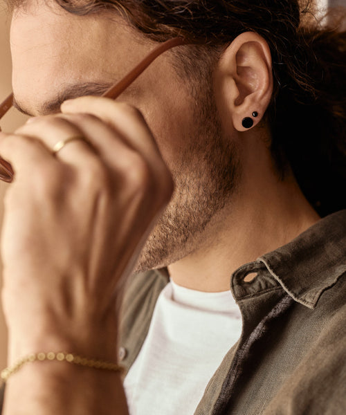 Hypoallergenic Stacked Black Titanium Puck Men's Earrings