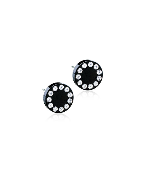 Black Brilliance Crystal Puck 8mm Earrings