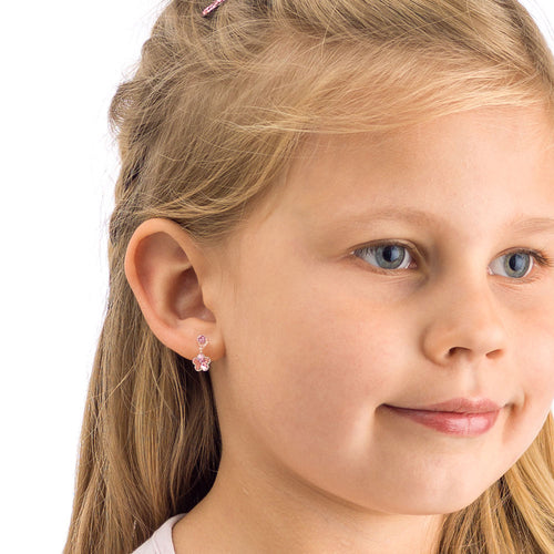 Blomdahl B 15 0103 3024EA_ 15 0103 3024  medical plastic Round Flower 4 6 Lght Rose earrings swarovski nickel free hypoallergenic children medical sensitive skin friendly nickel free