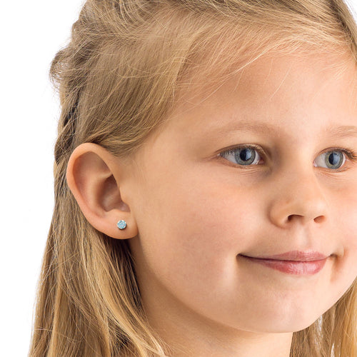 Blomdahl Natural Silver Titanium Plenary 5mm Swarovski Aquamarine Crystal hypoallergenic childrens earrings medical sensitive skin friendly nickel free