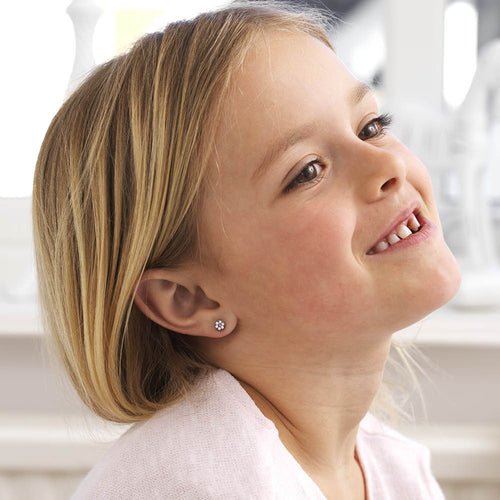 Blomdahl Natural Silver Titanium Plenary 5mm Swarovski Rose and Crystal childrens hypoallergenic earrings medical sensitive skin friendly nickel free