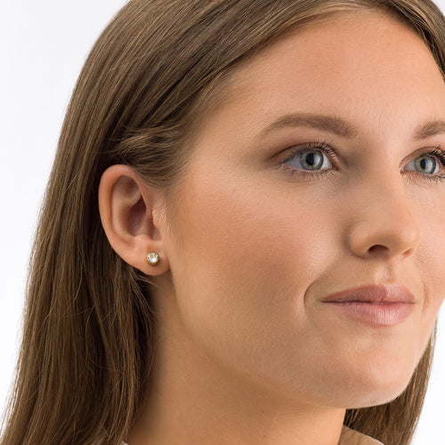 Blomdahl gold titanium 5mm Crystal Bezel Round hypoallergenic earrings with Swarovski crystal for adults medical sensitive skin friendly nickel free