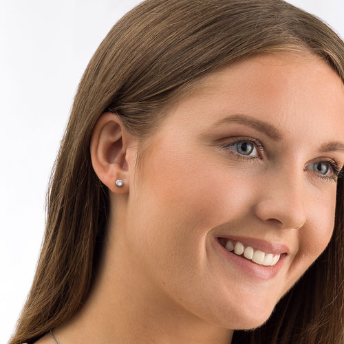 Blomdahl silver titanium 5mm Crystal Bezel Round hypoallergenic earrings with Swarovski crystal for adults medical sensitive skin friendly nickel free