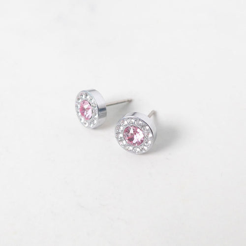 A beautiful gift of Blomdahl silver brilliance halo crystal light rose earrings medical sensitive skin friendly nickel free