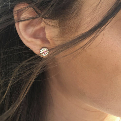Beach collection or casual wear of Blomdahl silver brilliance halo cyrstal light rose earrings medical sensitive skin friendly nickel free