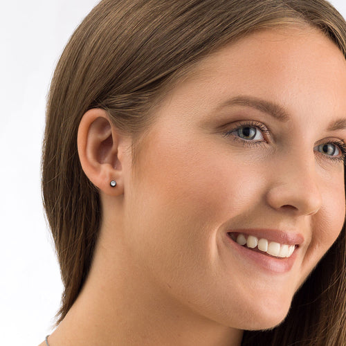 Blomdahl black titanium 4mm Crystal Bezel Round hypoallergenic earrings with Swarovski crystal for adults and childrens  medical sensitive skin friendly nickel free