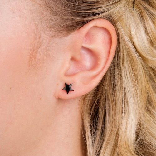Blomdahl Black Titanium Star 8mm adults and childrens hypoallergenic earrings  medical sensitive skin friendly nickel free
