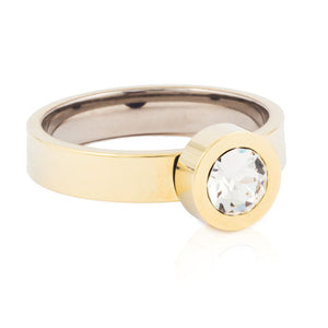 Gold titanium ring with a grand bezel 8mm Swarvoski crystal medical sensitive skin friendly nickel free
