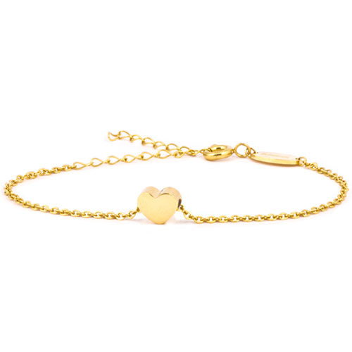 Gold coated bracelet with a 8mm heart shaped clasp. Bracelet has an adjustable length of 6-7.5 inches medical sensitive skin friendly nickel free