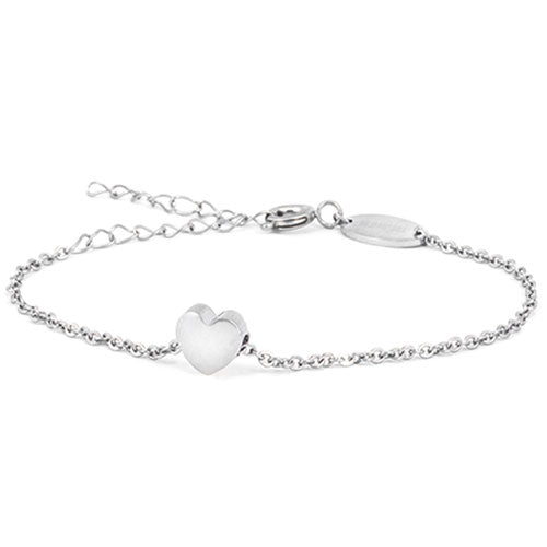 Silver coated bracelet with a 8mm heart shaped clasp. Bracelet has an adjustable length of 6-7.5 inches medical sensitive skin friendly nickel free