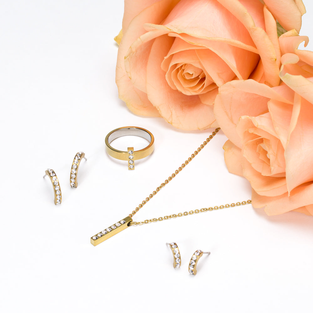 A set of jewellery from Blomdahl, featuring their popular brilliance necklaces, rings and earrings.