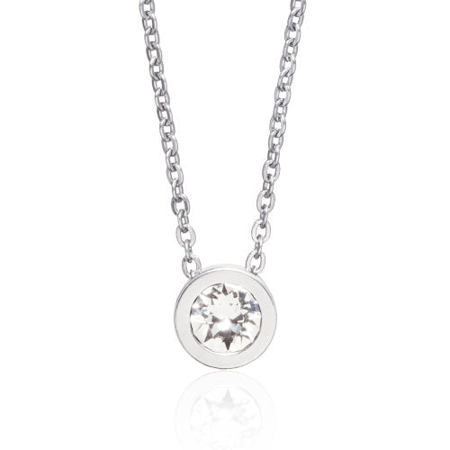Silver necklace with 8mm grand bezel Swarovski crystal pendant medical sensitive skin friendly nickel free
