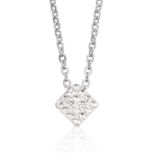 Silver Brilliance Square or Diamond Shaped with 16 small Swarovski crystal necklace medical sensitive skin friendly nickel free