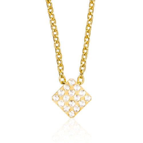 Gold Brilliance Square or Diamond Shaped with 16 small Swarovski crystal necklace medical sensitive skin friendly nickel free